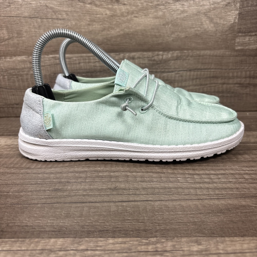 Hey Dude Wendy Glitter Green Silver Womens US Size 7 EUR 38 40079-3VA Sneakers
